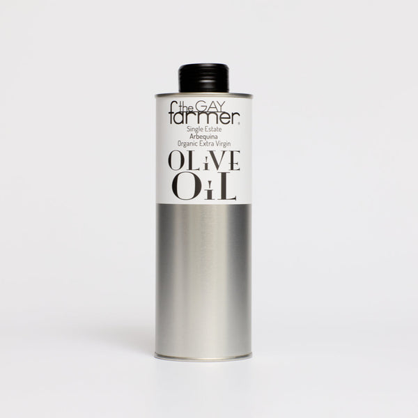 The Gay Farmer Arbequina Organic Extra Virgin Olive Oil November 2024 Harvest 500 ml / Free GB mainland delivery with 2 Cans or more.