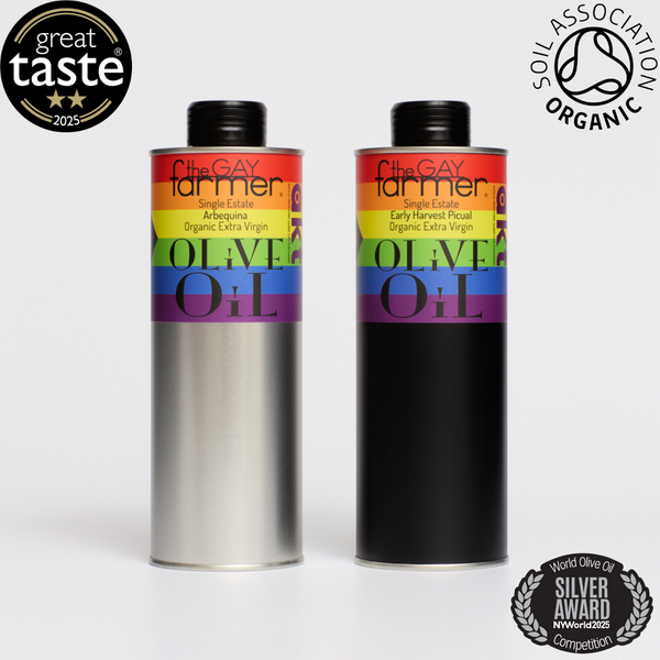 TGF X AKT Set Early Harvest Picual October 2024 Organic Extra Virgin Olive Oil 500ml & Arbequina Organic Extra Virgin Olive Oil Oct/Nov 2024 Harvest 500 ml. Proudly Supporting AKT with £1 from every can purchased.