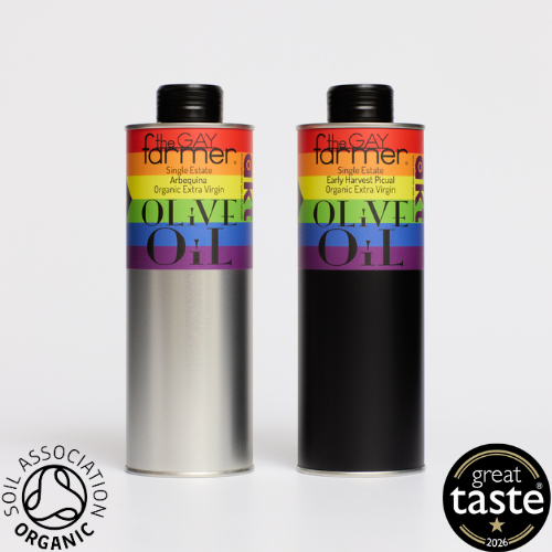 TGF X AKT Set Early Harvest Picual October 2025 Organic Extra Virgin Olive Oil 500ml & Early Harvest Arbequina Organic Extra Virgin Olive Oil October 2025 Harvest 500 ml. Proudly Supporting AKT with £1 from every can purchased.